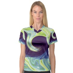 Abstract Ocean Waves Women s V-neck Sport Mesh Tee