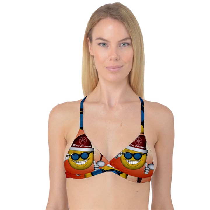 Funny Christmas Smiley With Sunglasses Reversible Tri Bikini Tops