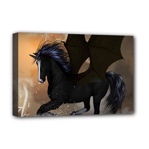 Awesome Dark Unicorn With Clouds Deluxe Canvas 18  X 12  