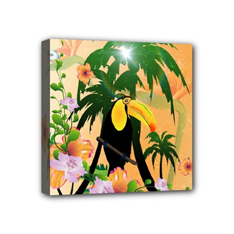 Cute Toucan With Palm And Flowers Mini Canvas 4  X 4 