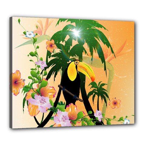 Cute Toucan With Palm And Flowers Canvas 24  X 20 