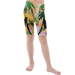 Cute Toucan With Palm And Flowers Kid s Swimwear