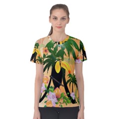 Cute Toucan With Palm And Flowers Women s Cotton Tees