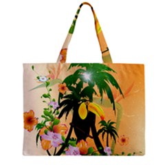 Cute Toucan With Palm And Flowers Zipper Tiny Tote Bags