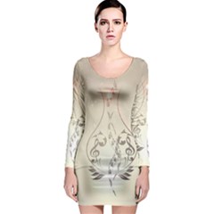 Music, Piano With Clef On Soft Background Long Sleeve Bodycon Dresses