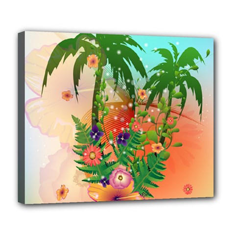 Tropical Design With Palm And Flowers Deluxe Canvas 24  X 20  