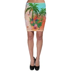 Tropical Design With Palm And Flowers Bodycon Skirts