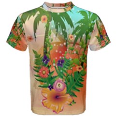 Tropical Design With Palm And Flowers Men s Cotton Tees by FantasyWorld7