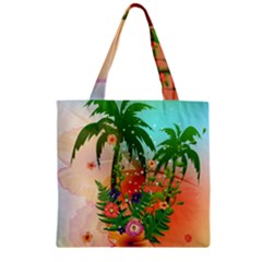 Tropical Design With Palm And Flowers Zipper Grocery Tote Bags