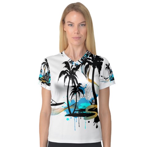 Surfing Women s V-neck Sport Mesh Tee by EnjoymentArt