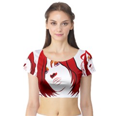 Women Face With Clef Short Sleeve Crop Top