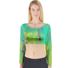 Abstract In Turquoise, Gold, And Copper Long Sleeve Crop Top