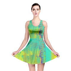 Abstract In Turquoise, Gold, And Copper Reversible Skater Dresses