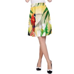 Cute Parrot With Flowers And Palm A-line Skirts by FantasyWorld7