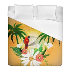 Cute Parrot With Flowers And Palm Duvet Cover Single Side (twin Size)