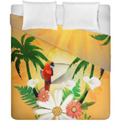 Cute Parrot With Flowers And Palm Duvet Cover (double Size)