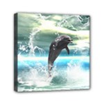 Funny Dolphin Jumping By A Heart Made Of Water Mini Canvas 6  x 6 