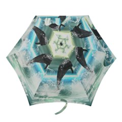 Funny Dolphin Jumping By A Heart Made Of Water Mini Folding Umbrellas