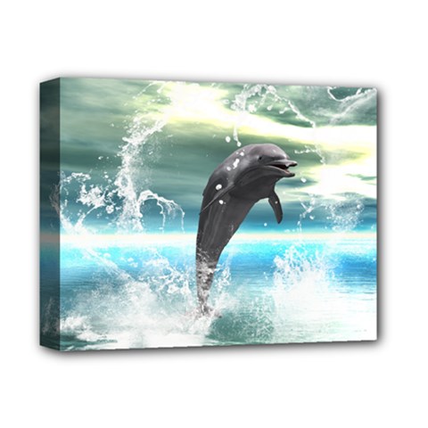 Funny Dolphin Jumping By A Heart Made Of Water Deluxe Canvas 14  X 11 