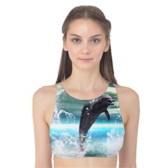 Funny Dolphin Jumping By A Heart Made Of Water Tank Bikini Top by FantasyWorld7