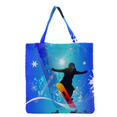 Snowboarding Grocery Tote Bags by FantasyWorld7