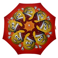 Cute Funny Christmas Smiley With Christmas Tree Straight Umbrellas by FantasyWorld7