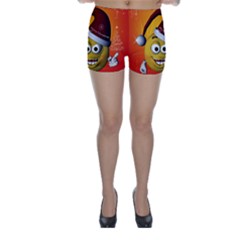 Cute Funny Christmas Smiley With Christmas Tree Skinny Shorts