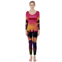 Wonderful Sunset Over The Island Long Sleeve Catsuit