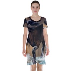 Beautiful Horse With Water Splash Short Sleeve Nightdresses