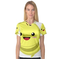 Kawaii Bee Women s V-neck Sport Mesh Tee