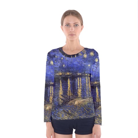 Vincent Van Gogh Starry Night Over The Rhone Women s Long Sleeve T-shirts by MasterpiecesOfArt