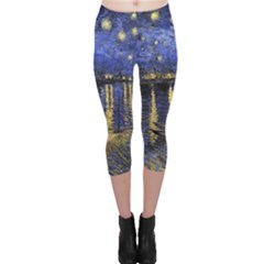 Vincent Van Gogh Starry Night Over The Rhone Capri Leggings by MasterpiecesOfArt