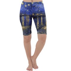 Vincent Van Gogh Starry Night Over The Rhone Cropped Leggings by MasterpiecesOfArt