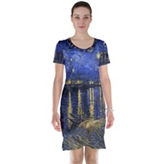 Vincent Van Gogh Starry Night Over The Rhone Short Sleeve Nightdresses by MasterpiecesOfArt