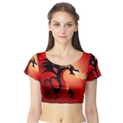 Funny, Cute Dragon With Fire Short Sleeve Crop Top by FantasyWorld7