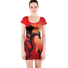 Funny, Cute Dragon With Fire Short Sleeve Bodycon Dresses by FantasyWorld7