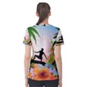 Tropical Design With Surfboarder Women s Cotton Tees View2