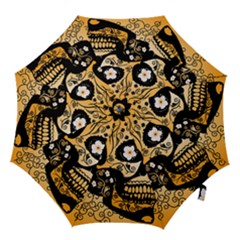 Sugar Skull In Black And Yellow Hook Handle Umbrellas (large) by FantasyWorld7