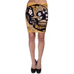 Sugar Skull In Black And Yellow Bodycon Skirts by FantasyWorld7