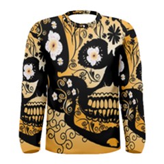 Sugar Skull In Black And Yellow Men s Long Sleeve T-shirts by FantasyWorld7