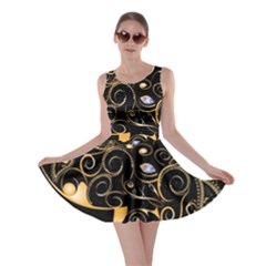 Beautiful Elephant Made Of Golden Floral Elements Skater Dresses by FantasyWorld7