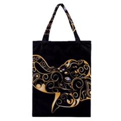 Beautiful Elephant Made Of Golden Floral Elements Classic Tote Bags by FantasyWorld7