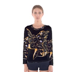 Beautiful Elephant Made Of Golden Floral Elements Women s Long Sleeve T-shirts