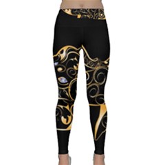 Beautiful Elephant Made Of Golden Floral Elements Yoga Leggings by FantasyWorld7