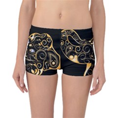 Beautiful Elephant Made Of Golden Floral Elements Boyleg Bikini Bottoms by FantasyWorld7