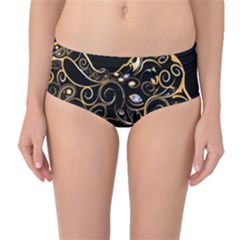 Beautiful Elephant Made Of Golden Floral Elements Mid-waist Bikini Bottoms by FantasyWorld7