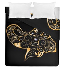 Beautiful Elephant Made Of Golden Floral Elements Duvet Cover (full/queen Size) by FantasyWorld7