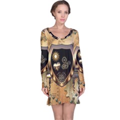 Steampunk, Shield With Hearts Long Sleeve Nightdresses by FantasyWorld7