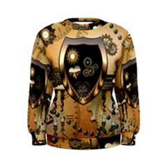 Steampunk, Shield With Hearts Women s Sweatshirts