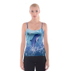 Cute Dolphin Jumping By A Circle Amde Of Water Spaghetti Strap Tops by FantasyWorld7